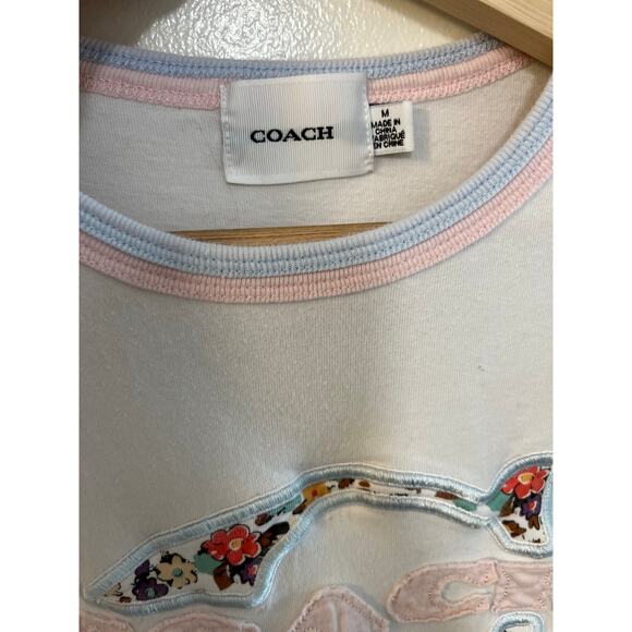 Coach Floral Appliqué Logo Tee White Pastel Ringer Short Sleeve Size M - Picture 5 of 5